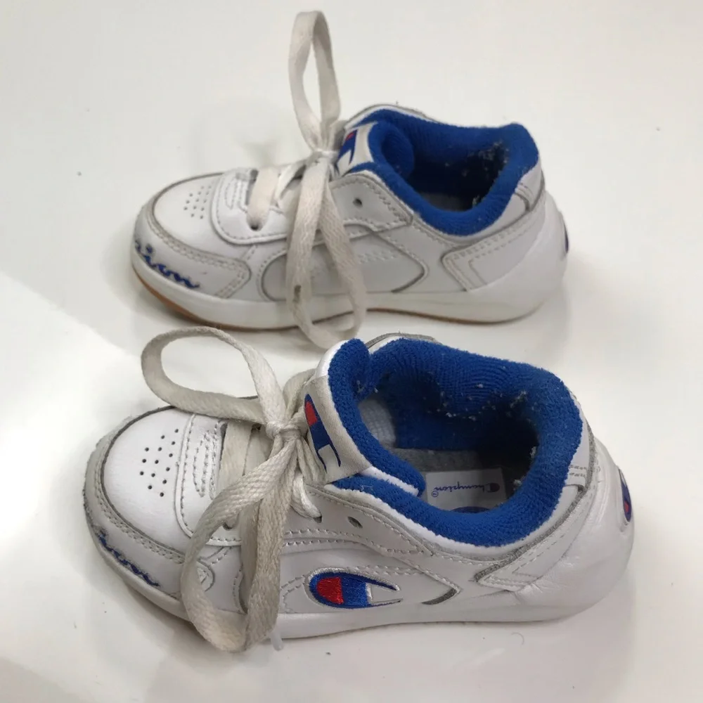 Kids White and Blue Sneakers - Champion Style